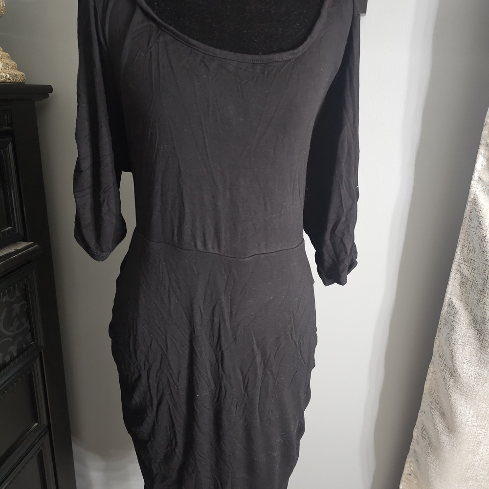 Torrid Black Ruched Bodycon Dress with Dolman Sleeves